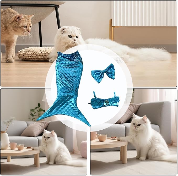 Generic cat Mermaid Costume, Mermaid Tail for Cats, Mermaid Tail Clothes Sequin Mermaid Dress, Comfortable & Soft Dog Outfit, Funny Pet Costumes for Cat and Dog, Blue