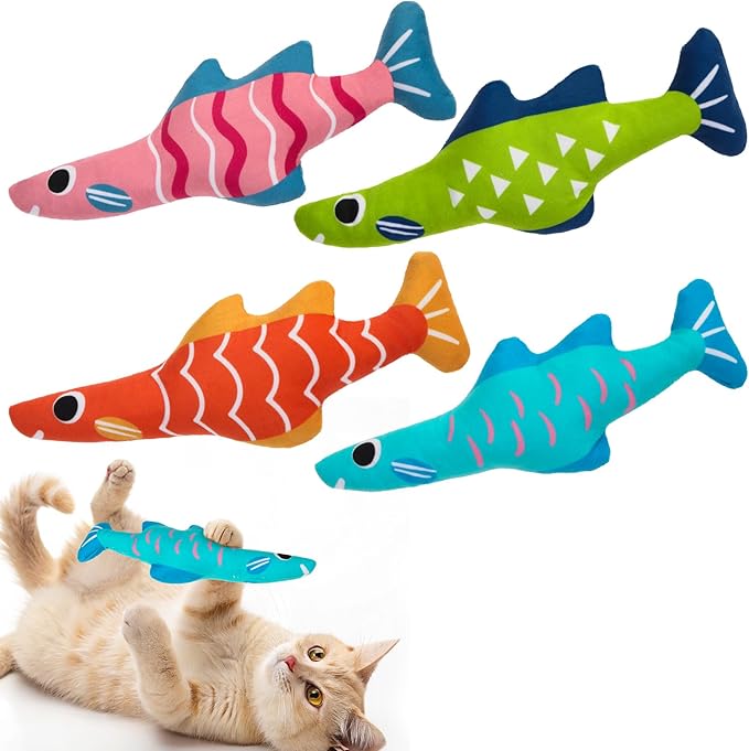 EXPAWLORER Soft Catnip Cat Toys Fish, 4 Pack Cat Kicker Toys with 5000mg Natural Catnip, Interactive Bite Resistant Toys for Indoor Cats Kitten Playing,Drives Bored Cats Crazy with Fun