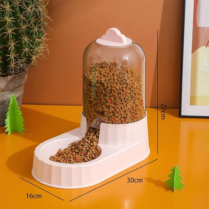 Automatic Feeder, Inclined Feeder with Non-Slip Bottom, Dish Waterer for Puppy Bunnies, Pink Food