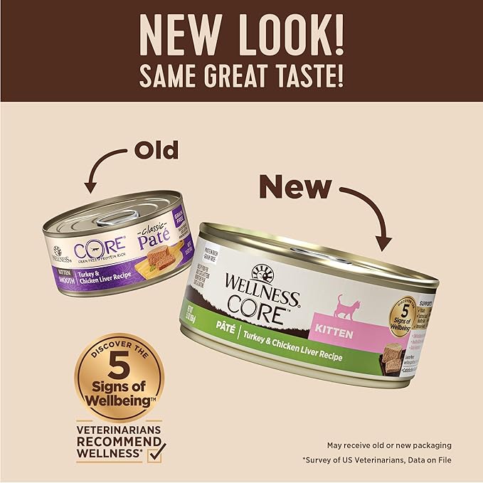 Wellness CORE Pate Kitten Canned Wet Cat Food, Natural, Protein Rich, Grain Free, Turkey and Chicken Liver Recipe, 5.5 oz, Pack of 12 Cans