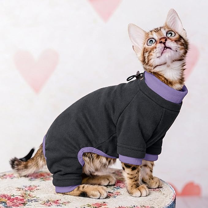 PUMYPOREITY Cat Anti-Licking Sweater – Reduce Over-Grooming & Fur Shedding, Daily Wear Shirt for Calm Cats, Soft & Breathable Skin Protection,Black,XS