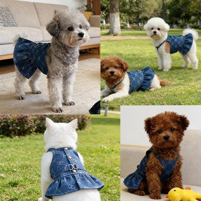 Walking-Ready Pet Jeans - Breathable Denim with D-Ring & Snap Buttons | Matching Heart Symbol Outfits for Dog & Cat Couples | Machine Washable (S-XL) (Large, Skirt with Heart Symbol)