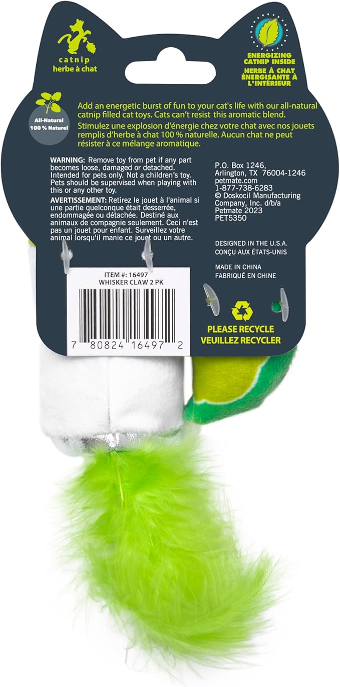 Whisker Claw & Lime Catnip Crinkle Plush Cat Toy, Pack of 2 | Soft Plush Toys with Textured Crinkle Sound | Enriched with Premium Catnip