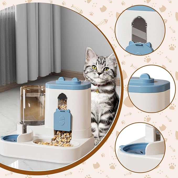 Automatic Pet Feeder and Waterer, 2-in-1 Food and Water Dispenser for Cats, Kittens, Small Medium Dogs, Blue