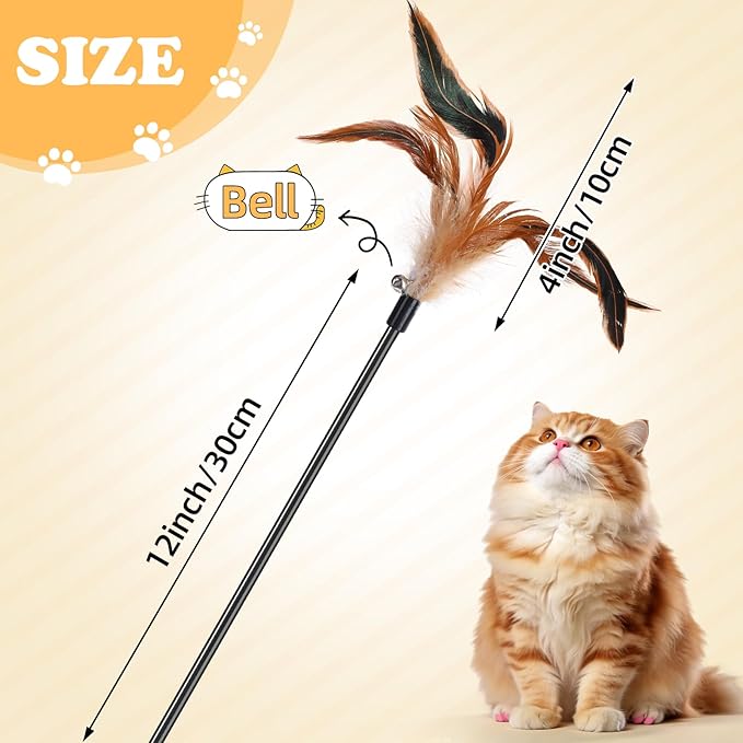 Leitee 25 Pcs Cat Wand Toy Feather Stick Cat Toy Bulk Feather Toys and Teaser Wand Bulk Interactive Stick for Indoor (Classical Color)