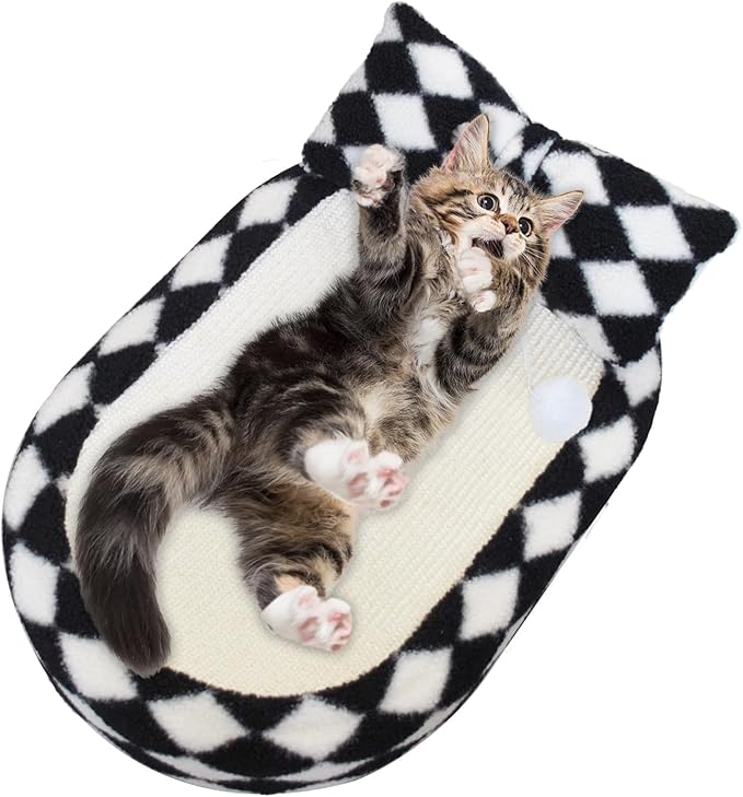 Cat Scratcher Bed 3 in 1 Sisal Cat Scratching Board for Indoor Oval Cat Scratch Pad Durable Scratching Lounge Bed Round Bowl with Toy Balls for Cats Kitten Puppy (24"x15.7"x3.5")