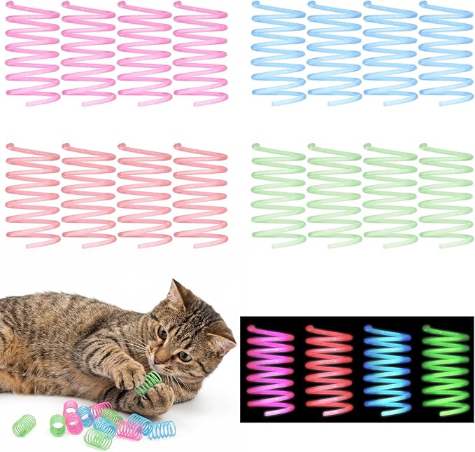 Xthrotsenk 16 Pcs Cat Spring Toy, Cat Springs Glow in The Dark Colorful Springs Self-Play Cats Toys for Indoor Cats Cat-Spring Large Wide Colorful Spring for Swatting Chase and Exercise