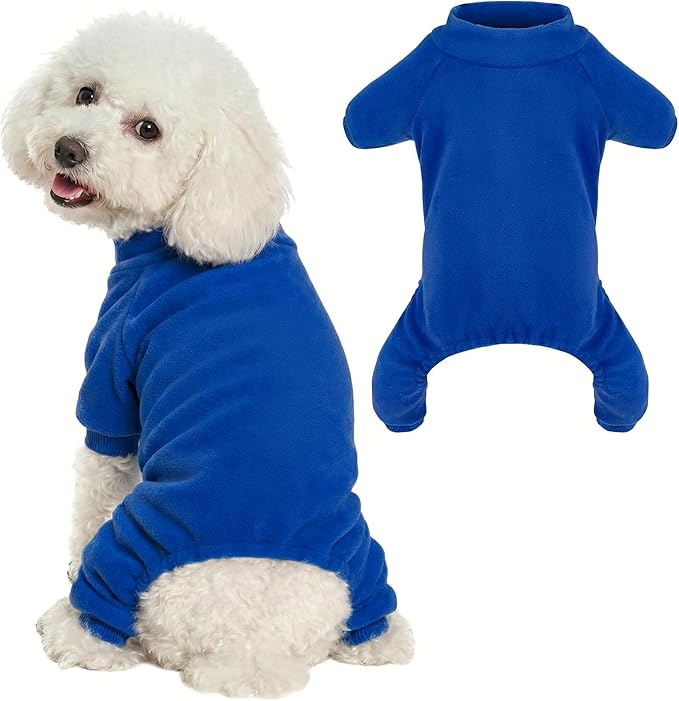 Velvet Dog Pajamas Stretchy Pet Clothes Puppy Jumpsuit Solid Color Cat Clothes for Small Pet Dog and Cat (Dark Blue, Medium)
