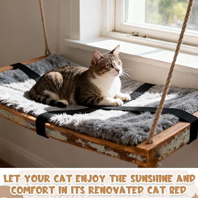 23 x12 Big Fluffy Dog Cat Bed Pad Mat, Refurbish Cat Window Perch Accessory, Double Sided, Easy Fasten & Remove for Indoor Pet Sleep Cushion, Upholster Pet Furniture