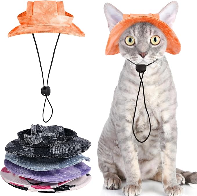 QBLEEV Cat Hats for Cats Only, Sphynx Hat with Ear Hole, Hairless Cat Cowboy Hats for Birthday Party Halloween, Kitten Headwear Sun Sombrero Caps, Chihuahua Sunscreen Baseball Outdoor Climbing Cap
