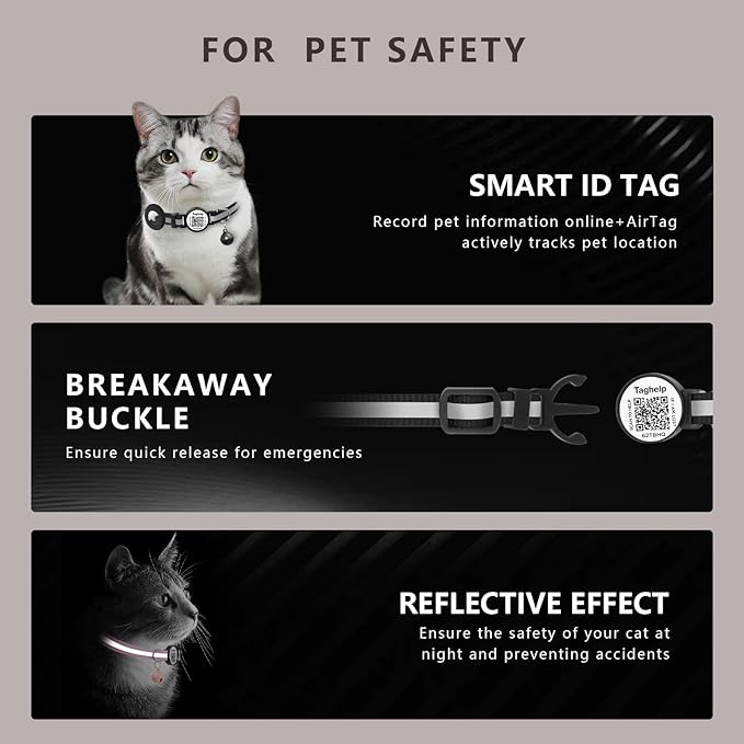 2 Pack Airtag Cat Collar, Breakaway Cat Airtag with Smart ID tag & QR Code Reflective, Lightweight Kitten Collar for Apple Air tag, Hidden Holder for GPS Tracker or Boy Girl Cats, Kittens(Purple)