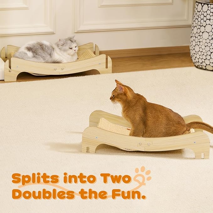 Two-Tier Sisal Cat Scratcher Bed Durable Cats Hammock Lounge for Scratching Pad, Wood Scratch Board for Indoor Kittens & Adult Cats, Easy Assembly Cats Furniture