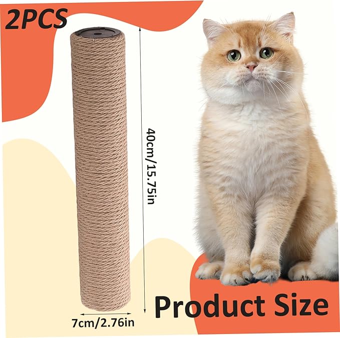 2Pcs Cat Scratching Post Replacement, 16 Inch Wear-Resistant Jute Cat Tree Replacement Post, 8mm Bolts, Easy to Install, Beds.