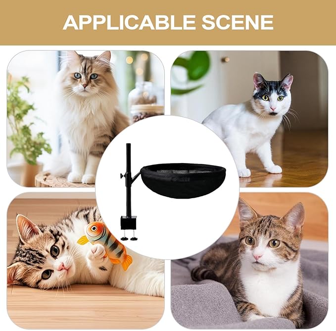 Desk Cat Bed Hammock, 360 Rotating Cat Nest Seat, Space Saving Pet Bed Mounted On Table with Washable Cushion Cover, Modern Cats Furniture for Home Office Setup Desktop Use