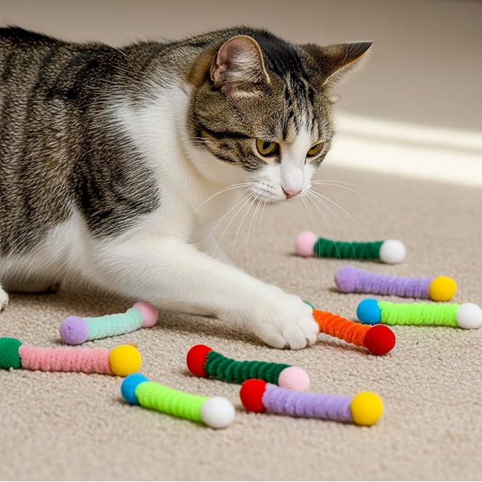 24PCS Spiral Coil Interactive Cat Toys, Cat Spring Toys in Vibrant Colors, for All-Age Kittens, Boredom Relief & Exercise Indoor Play, Swatting, Biting, Hunting Toys