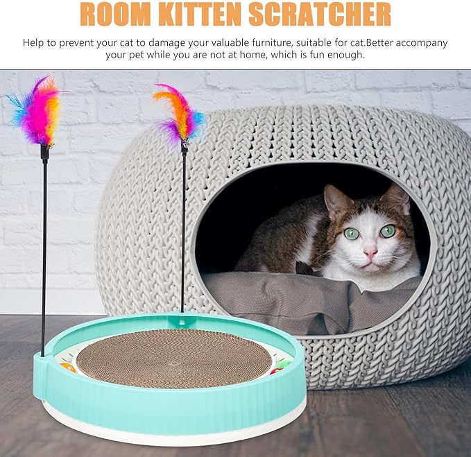 PRETYZOOM Wear-Resistant Cat Scratching Pad and Bed Combo Green Corrugated Cardboard Scratch Board for Indoor Cats and Scratcher for Furniture Protection