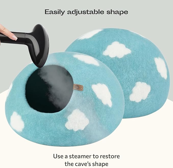 MEOWFIA Cat Cave – Premium Felt Cat Bed for Indoor Cats, Handmade Merino Wool (Cloud Nap Blue, Medium)