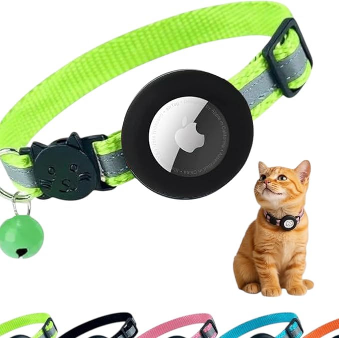 AirTag Cat Collar with AirTag Holder, Breakaway Reflective Cat Tracker Collar with Bell by AmazeGoods