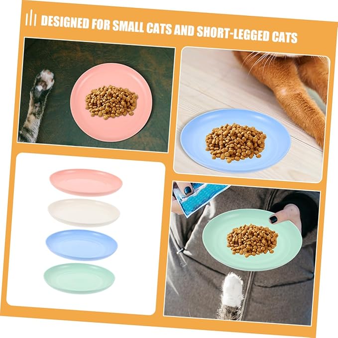 Beaupretty 4pcs Shallow Cat Food Bowls Set Wide Round Cat Dishes 20cm Whisker Friendly Feeding Plates for Kittens and Short-Legged Multi-Color Pet Feeding and Watering Supplies