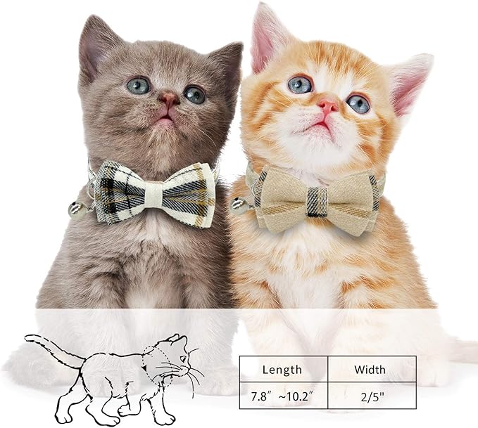 2 Pack Cat Collars Set, Cat Collar Breakaway with Cute Bow Tie and Bell, Adjustable from 7.5-10.8 Inch, Soft and Comfortable for Kitten and Some Puppies