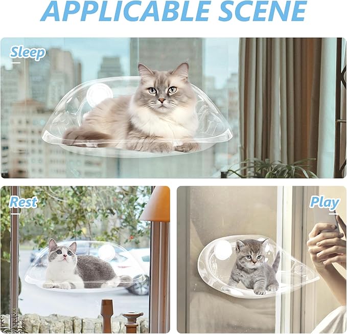 HANABASS Cordless Cat Window Perch Resin Window Cat Hammock Clear Bed for, Seat for s Inside