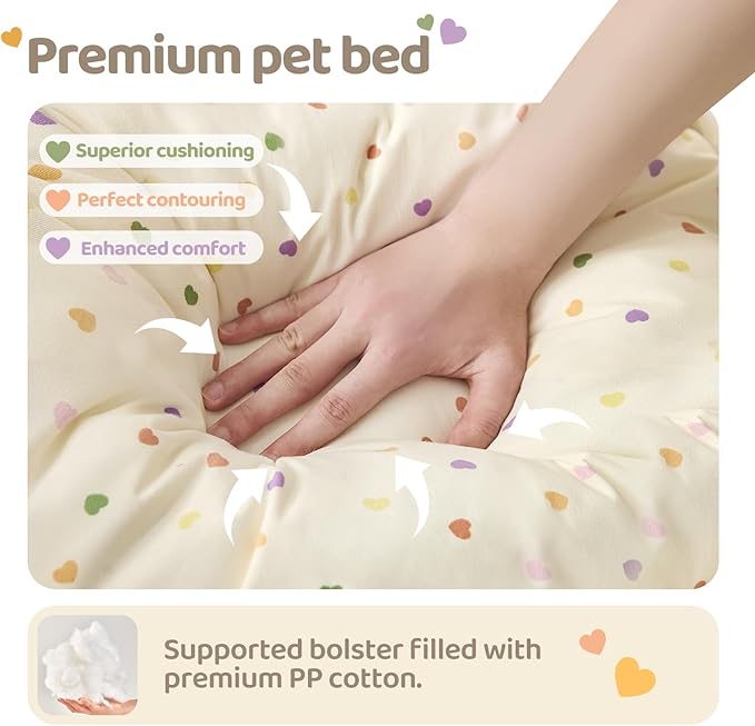 Jiupety Dog Beds for Medium Dogs Cozy & Soft Cat Bed Removable Washable Cat Bed with Slip-Resistant Bottom Pet Beds with Pillow, Beige 30"x24"