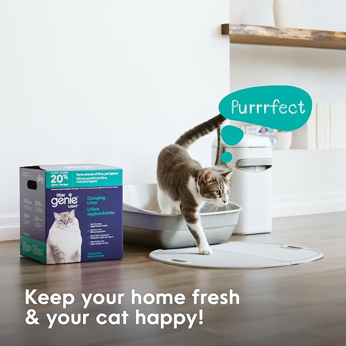 Litter Genie Light Unscented Clumping Cat Litter, 18.5 lbs | Natural Clay Cat Litter | Fast-Clumping, Odor Control, Low Dust, Naturally Lighter