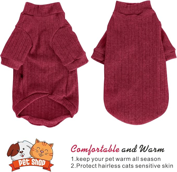 Idepet Sphynx Hairless Cats Sweater Shirt Kitten Soft Puppy Clothes Pullover Cute Cat Pajamas Jumpsuit Cotton Apparel Pet Winter Turtleneck for Cats and Teacup Chihuahua Small Dogs(Red,XS)