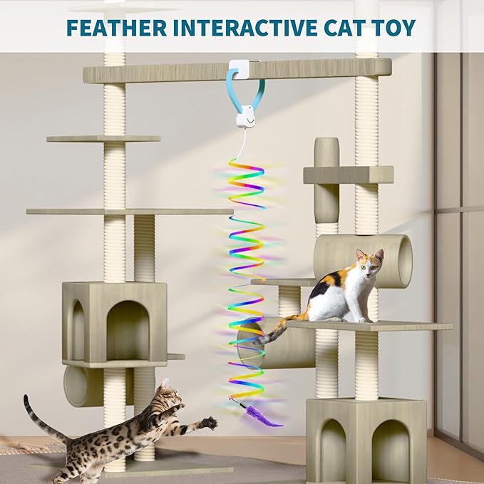 Smart Automatic Door Hanging Cat Toy for Indoor Cats - Electric Interactive Feather Wand, Mouse & Worm Set, 360° Rotating, Type-C Rechargeable, Quiet Self Play Enrichment for Bored Kittens