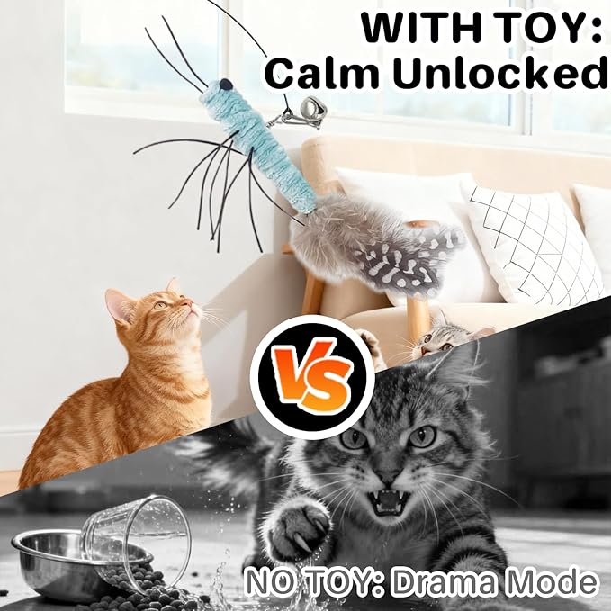 Walfront Interactive Cat Toy, Blue Dragonfly Feather Replacement Wand for Indoor Cats & Kittens — Stimulates Hunting Instinct, Relieves Boredom & Anxiety, Happy & Engaging Play for Busy Cat Parents