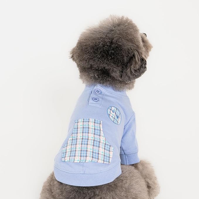 Puppia Zaid Dog Shirt Round NeckTrendy Fashionable Cute Dog Apparel for Small and Medium Dogs, Blue, Large