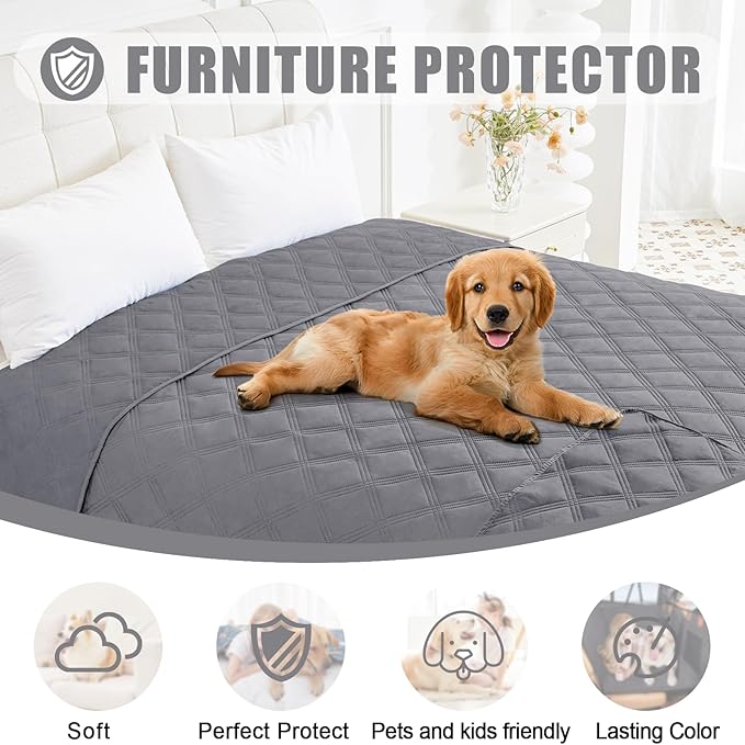 Smiry Waterproof Dog Bed Cover Blanket 68x82, Soft Reversible Pet Blanket, Washable Leakproof Cats Dogs Couch Cover for Sofa, Couch, Furniture, Grey/Grey