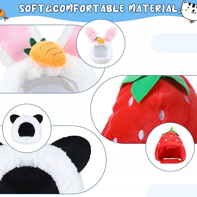 Weewooday 5 Pcs Cat Adorable Costume Bunny Hat with Ears Funny Mane Cat Hat for Pets and Small Dogs Kitten Puppy Party Costume Accessory Headwear(Panda, Rabbit, Pineapple, Strawberry, Flower)