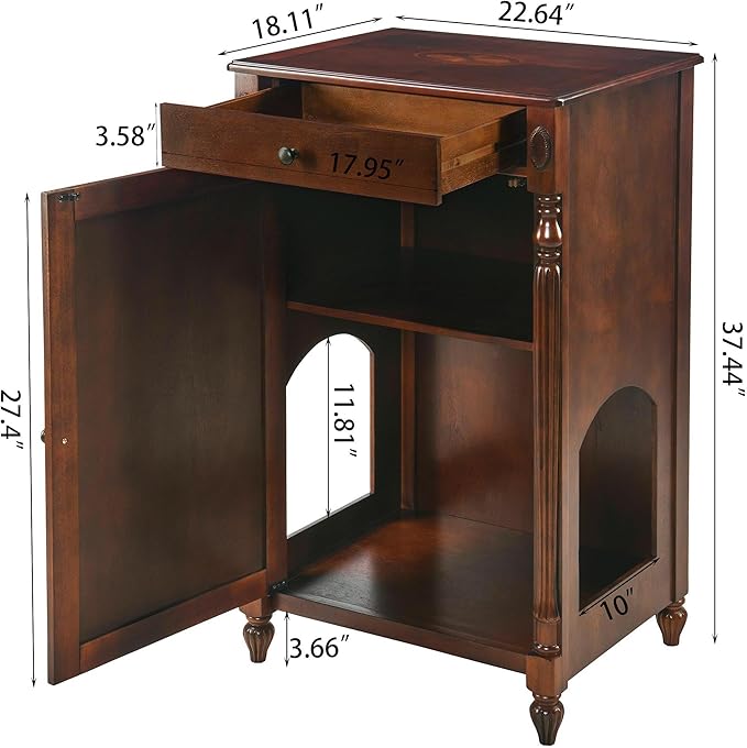 Solid Wood Cat Litter Box Enclosure, Hidden Litter Box Furniture, Wooden Pet House Storage Cabinet, Wooden Floor Cabinet for Hallway, Entryway or Living Room Home Decor, Cherry Walnut
