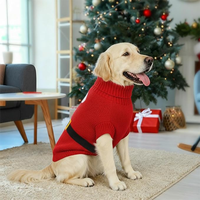 Dog Sweater Knitted for Small to Large Dogs Boy Girl, Classic Turtleneck Dog Christmas Sweaters, Warm & Soft Pet Clothes for Winter (Santa Claus, L)