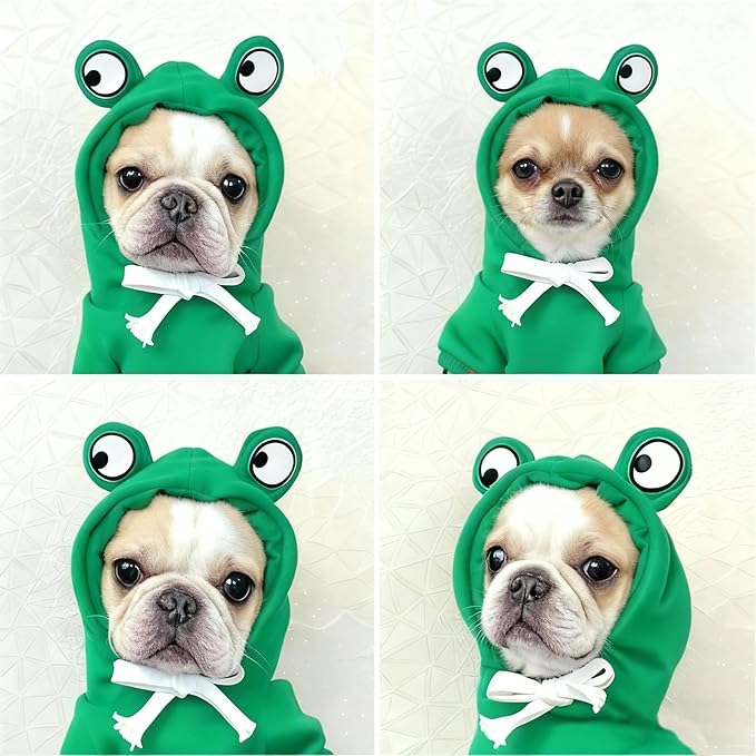Pet Clothing Dog Transformation Frog Hoodie Autumn and Winter Warm Small Large Dog Method Dou Cat Bullfighting Clothes (Frog,S)