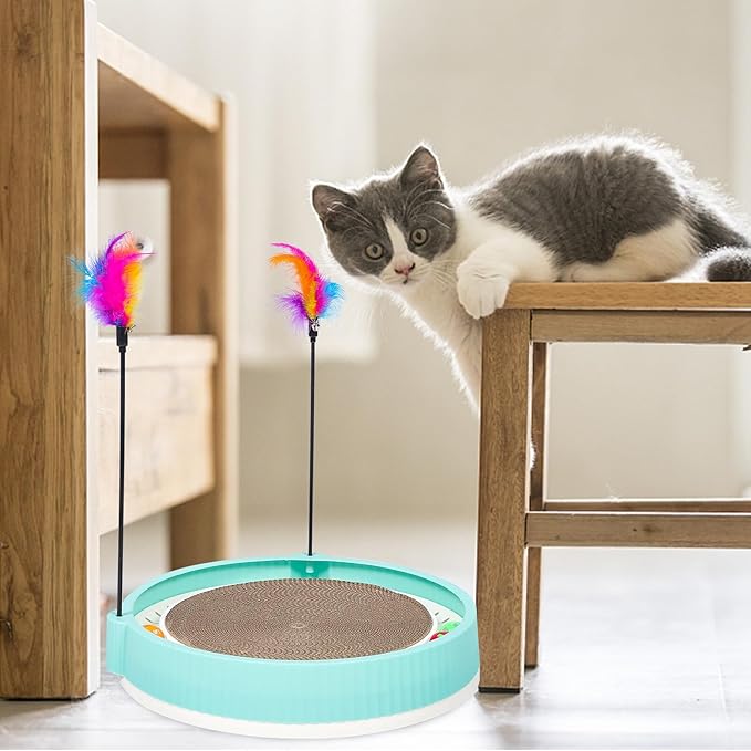 PRETYZOOM Wear-Resistant Cat Scratching Pad and Bed Combo Green Corrugated Cardboard Scratch Board for Indoor Cats and Scratcher for Furniture Protection
