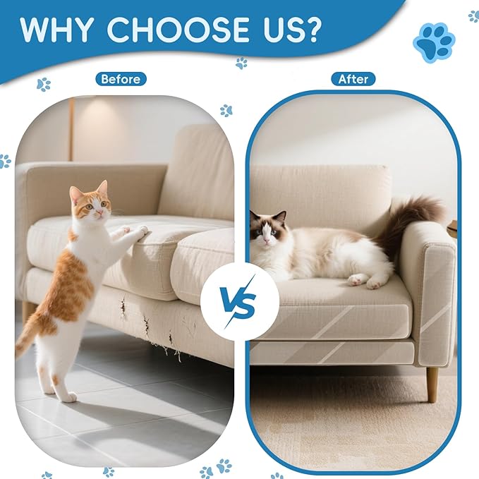 Anti Cat Scratch Furniture Protector,196.8" x 16.9" Couch Shield Against Cat Scratching,Thickened Transparent Self-Adhesive Couch Protector