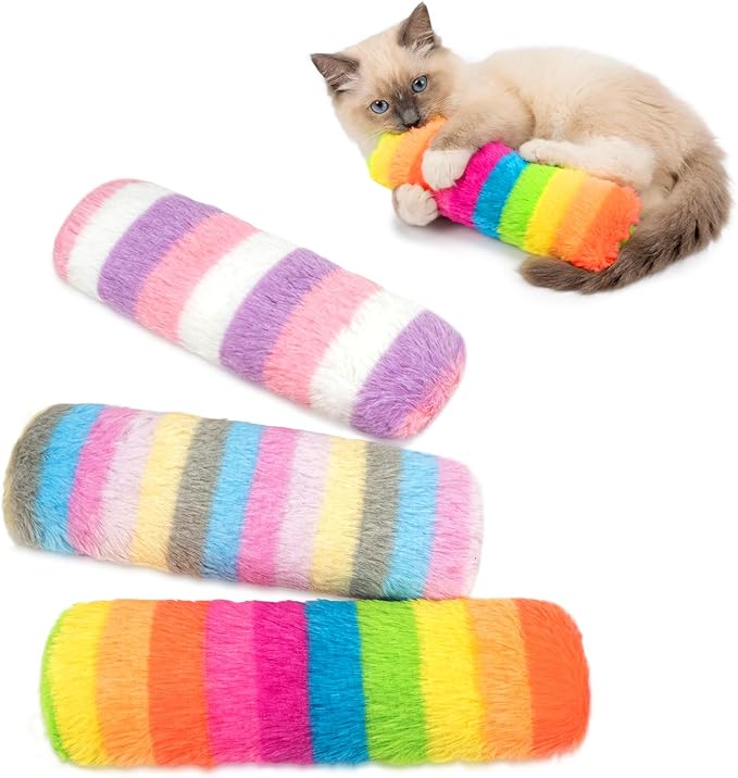 Cat Toys 3 Pack Catnip Pillows, Soft and Durable Crinkle Sound with Catnip Inside, Interactive Cat Toy Indoor Cats Kitten Kicker, Promotes Kitty Exercise Toys Mothers Day Gifts Rainbow
