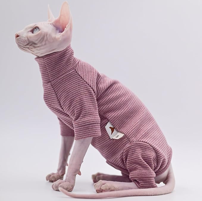 Hairless Cat Clothes, Warm and Soft, Autumn and Winter, Four-Legged Hoodie for Sphynx Cats,Devon Rex Cats, Cornish Cats (Purple, Small)