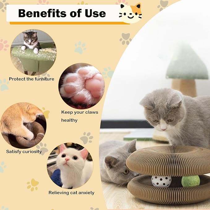 Kitty Kurlz Cat Toys Magic Organ Cat Scratcher Shape Shifting Cat Toy with Catnip Balls Cat Puzzle Toy Accordion Ultimate Interactive Kitten Toys for Indoor Cats