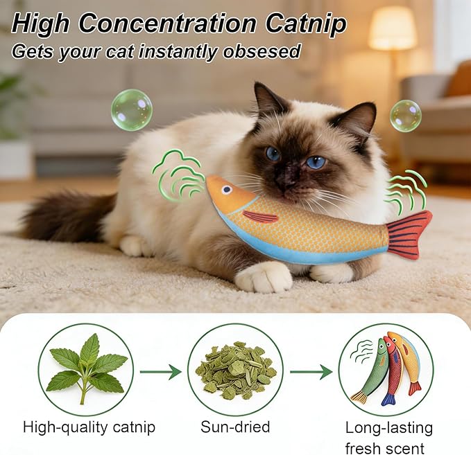 Autumn Knife Fish Cat Toy, 4 Pack Catnip Toys, Interactive Crinkle Toys for Bored Indoor Adult Cats & Kitten Soft and Durable Cat Chew Toys for All Breeds
