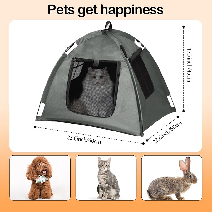 Portable Pet Tent with Full-Enclosure Zippered Mesh Door, Indoor & Outdoor Cat House for Safety & Ventilation, Cozy Nest for Cats, Puppies & Small Animals, Grey