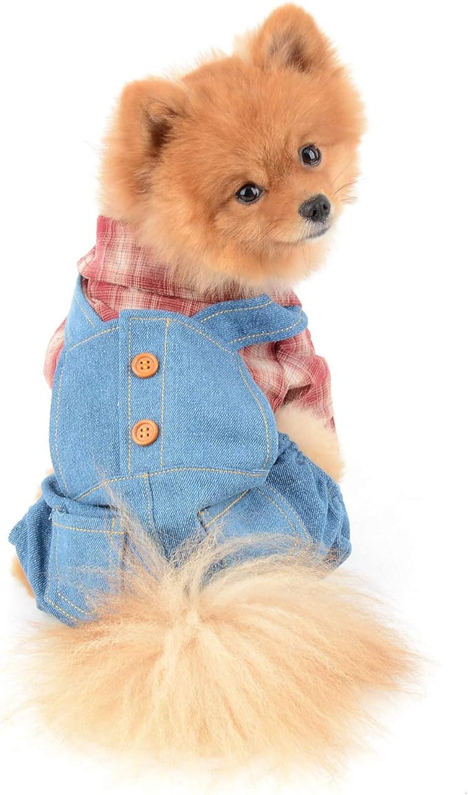 Shirt with Bib Pants for Dogs Plaid Tank Tops Tshirt Outfits for Small Male Dogs Puppies Chihuahua Overalls for Cats Apparel for Kittens Summer Adorable Pets Clothes Short Sleeves Red M
