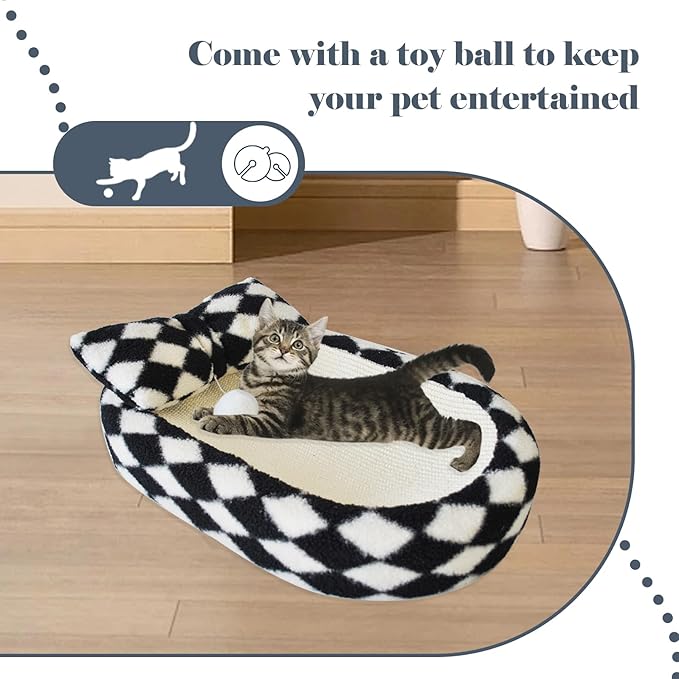 Cat Scratcher Bed 3 in 1 Sisal Cat Scratching Board for Indoor Oval Cat Scratch Pad Durable Scratching Lounge Bed Round Bowl with Toy Balls for Cats Kitten Puppy (24"x15.7"x3.5")