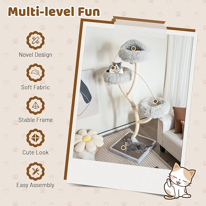 Tangkula Tall Cat Tree, 70 Inch Multi-Level Large Cat Tower with 3 Warm Perches, 3 Jingling Balls, Sisal Scratching Posts & Board, Modern Cat Tree for Indoor Cats Large Adult