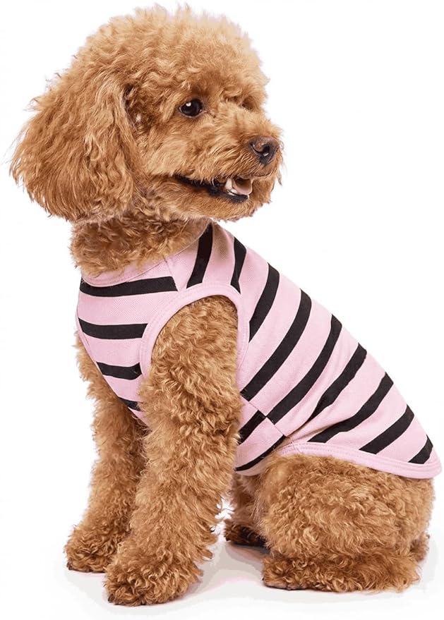 Pet Dog Striped T-Shirt Dogs Cats Cotton Vest Spring Summer Pet Apparel Tee Shirt Suitable for Small Medium Large Pets French Bulldog Bichon Clothes, Pink, X-Large
