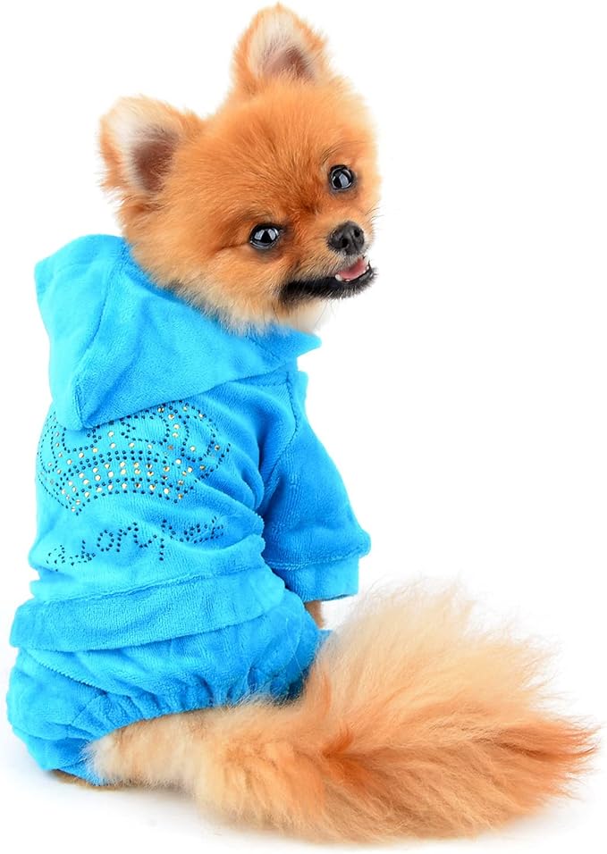 SMALLLEE_LUCKY_STORE Pet Clothes for Small Dog Cat Soft Velvet Crown Jumpsuit Coat Hooide Pajamas Tracksuit Blue S