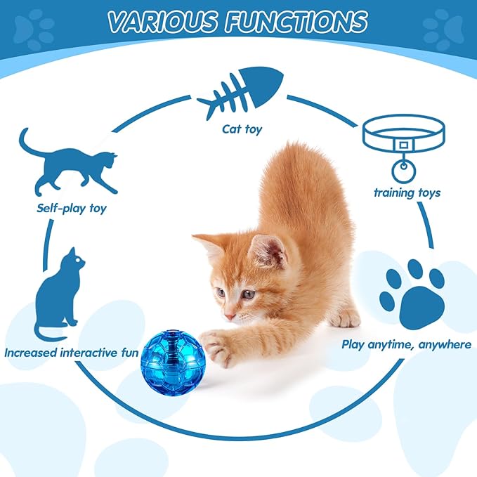Sratte 2 Pcs Ghost Hunting Cat Ball Activated Cat Toy Motion LED Light Pet Balls Motion Dog Interactive Pet Toys Glowing Mini Running Exercise Supplies for Animals Activity (Rose Red,Light Blue)