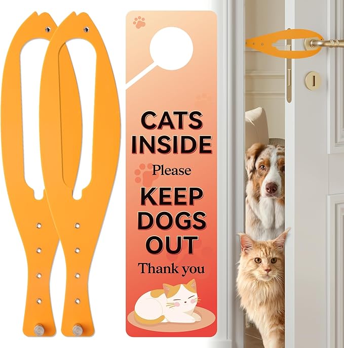 TGIOW Cat Door Latch, 2 Pcs Cat Door Stopper Pet Door Latch to Keep Dog Out of Litter Box and Food, Door Prop for Cat with 5 Adjustable Size Strap 2.5-6" Wide, No Measuring, Easy to Install, Yellow
